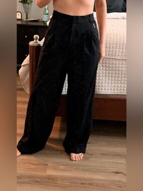 Women's Black Wide-Leg Dress Pants - Tailored Pleat Waist